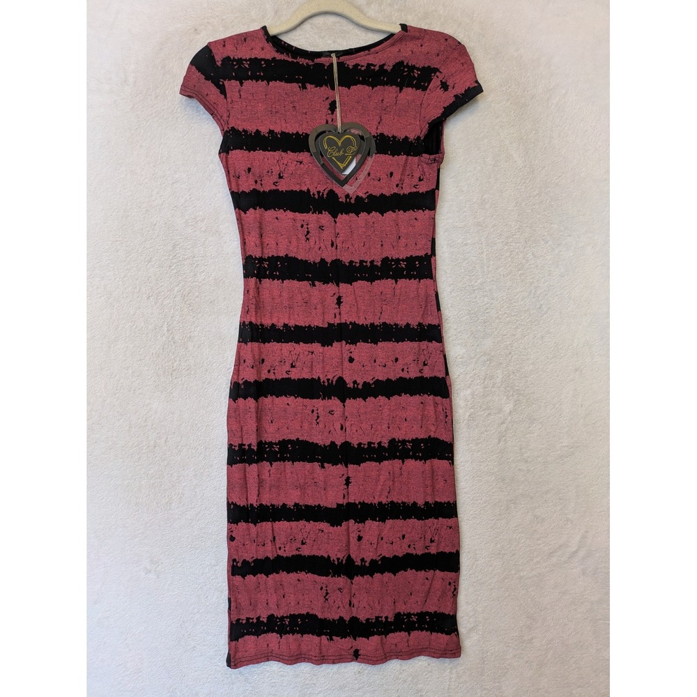 NEW Club L Dress Girl's 10 Coral Black Distressed Horizontal Stripe Short Sleeve